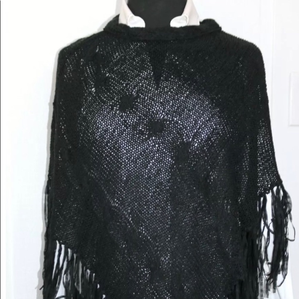 Modern Classics Black Mesh Black‎ Fringe Poncho